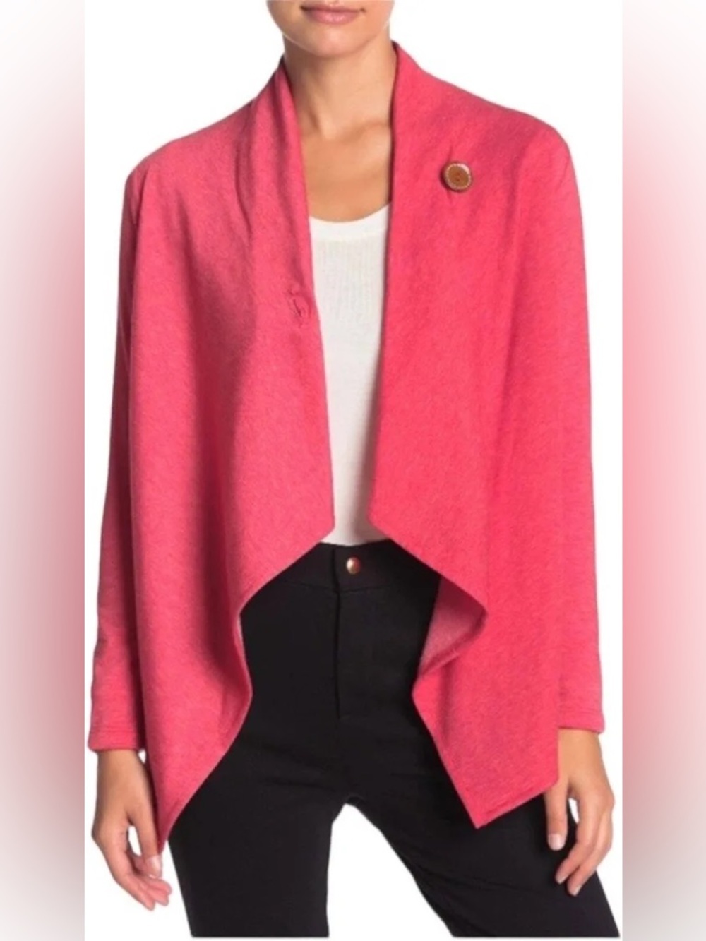Bobeau Red Cardigan One Button Wrap Fleece Heather Red Medium